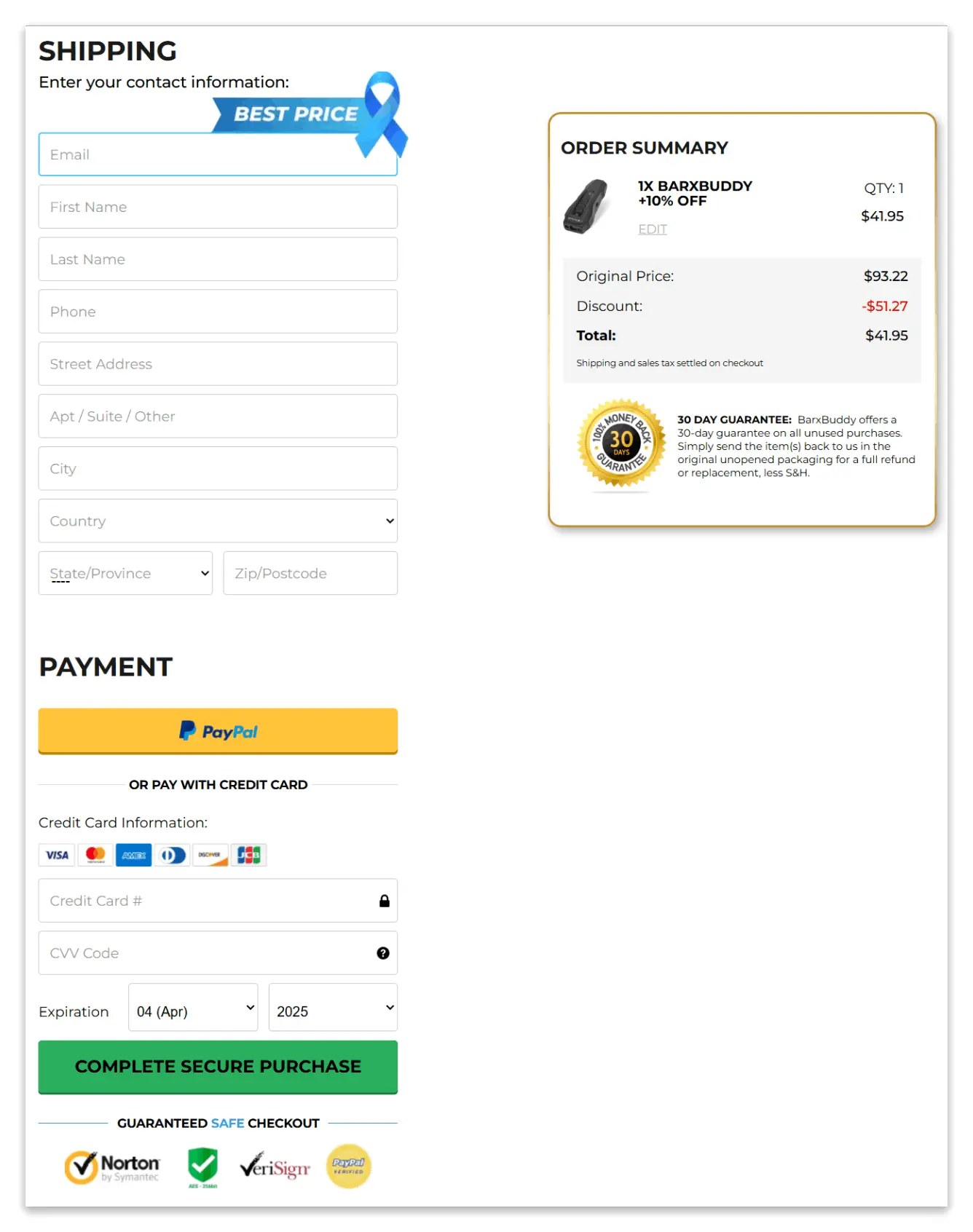 Barxbuddy secure checkout page